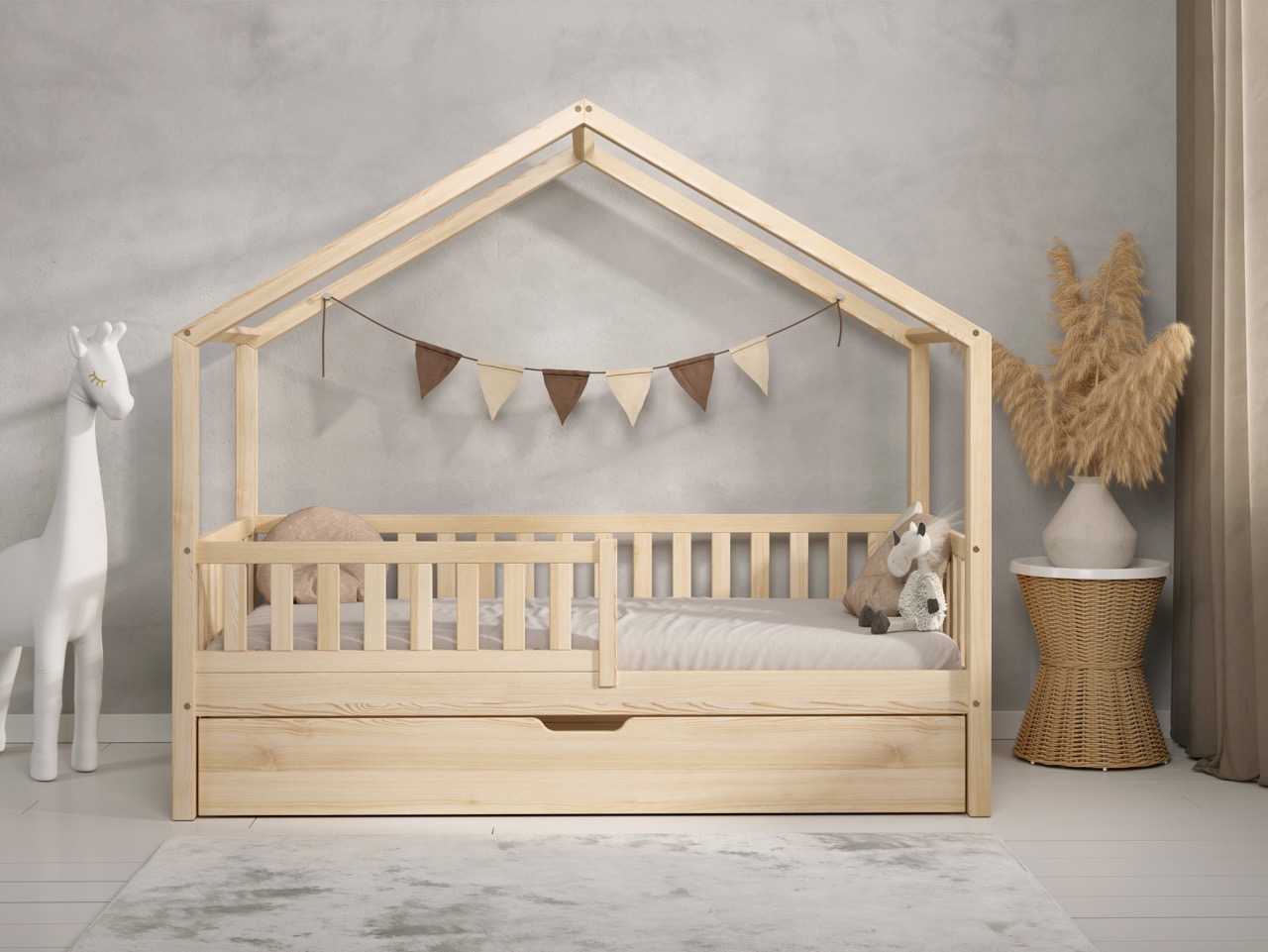 Kinderbett PIOPPO mit Schublade (Schneller Versand)