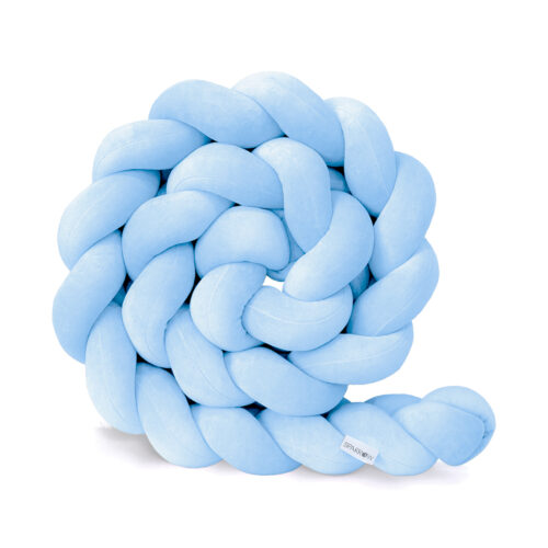 Geflochtener Bettschutz, 3 Stränge, Velours / Babyblau