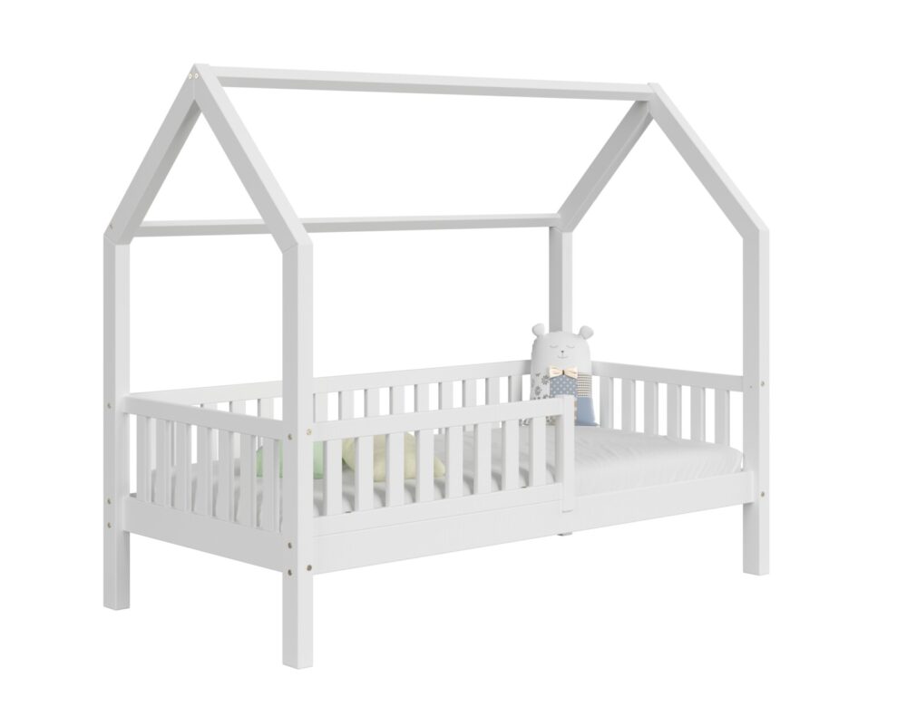 Kinderbett PINO Barriere 1/2 Größe 80×160 Weiß (Schneller Versand)