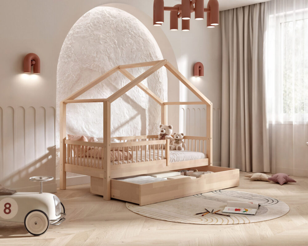 aranz_buk_02 Kinderbett CASAGGIO aus Buchenholz mit Schublade