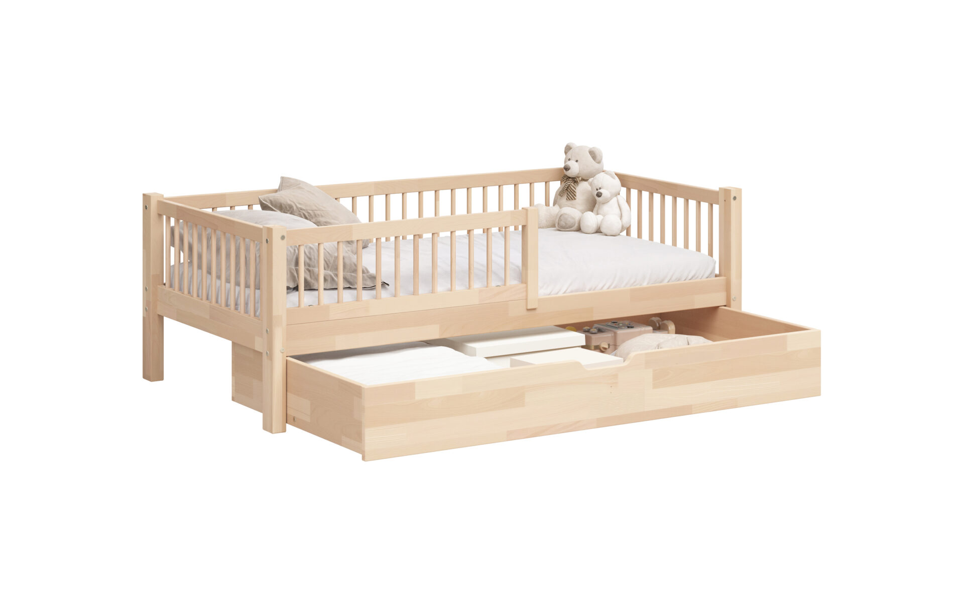 buk_06 Kinderbett LEGGIO aus Buchenholz mit Schublade