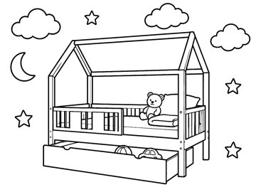 Ausmalbild: Kinderbett zum Ausmalen