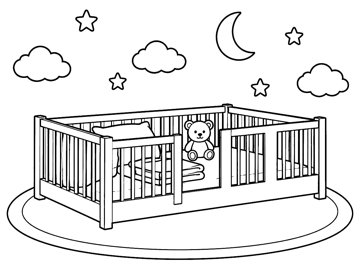 Ausmalbild: Kinderbett zum Ausmalen