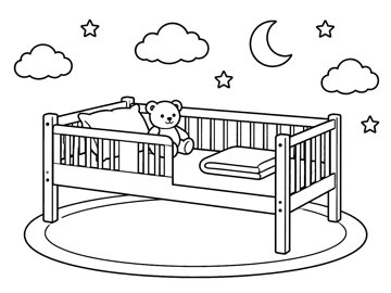 Ausmalbild: Kinderbett zum Ausmalen
