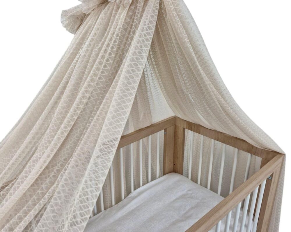 Bettbaldachin Wellen-Tüll mit Gestell – Warmes Beige