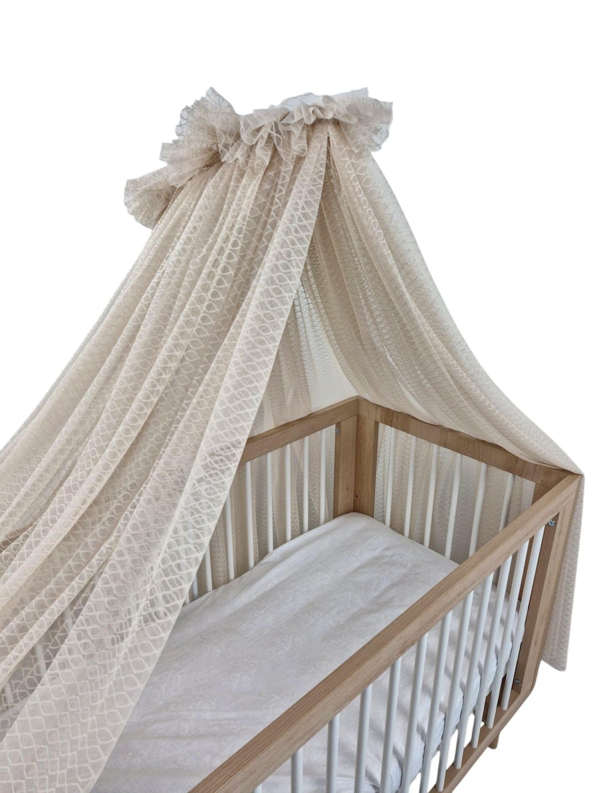 Bettbaldachin Wellen-Tüll mit Gestell – Warmes Beige