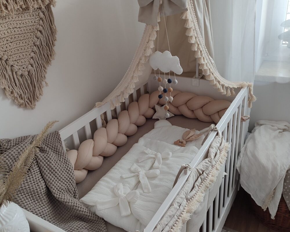 Boho-Bettbaldachin aus Baumwolle mit Gestell