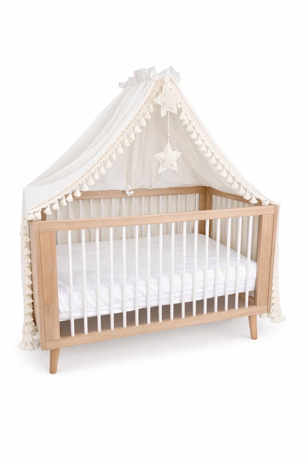 Boho-Bettbaldachin aus Baumwolle mit Gestell – Creme Boho-Bettbaldachin aus Baumwolle mit Gestell – Creme