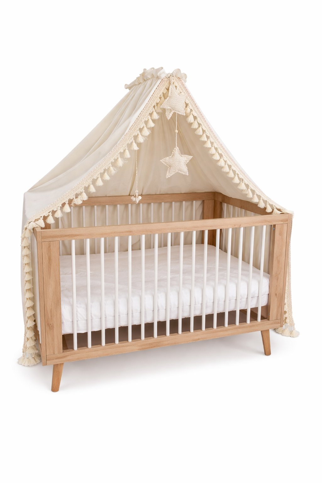 Boho-Bettbaldachin aus Baumwolle mit Gestell – Sand Boho-Bettbaldachin aus Baumwolle mit Gestell – Sand