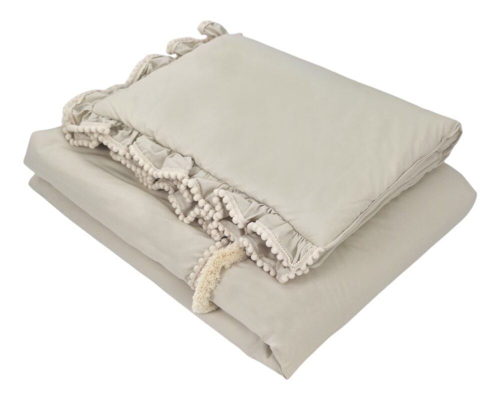 Boho-Bettwäsche mit Fransen – Decke und Kissen – Beige