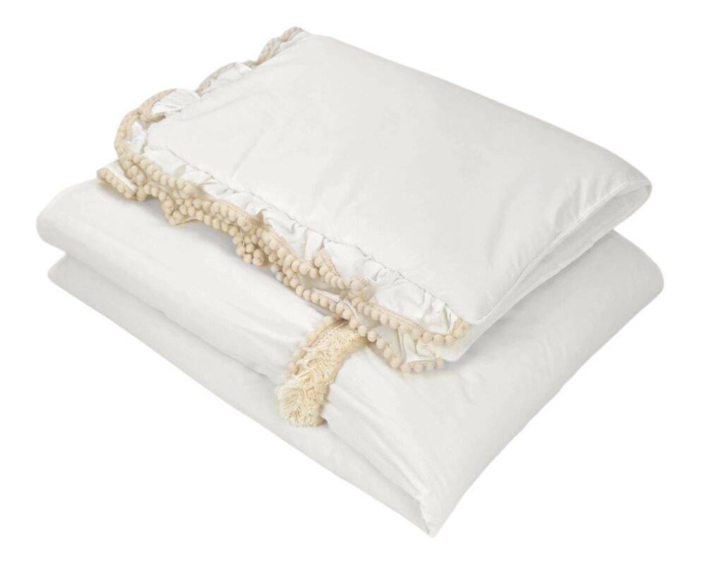 Boho-Bettwäsche mit Fransen – Decke und Kissen – Creme