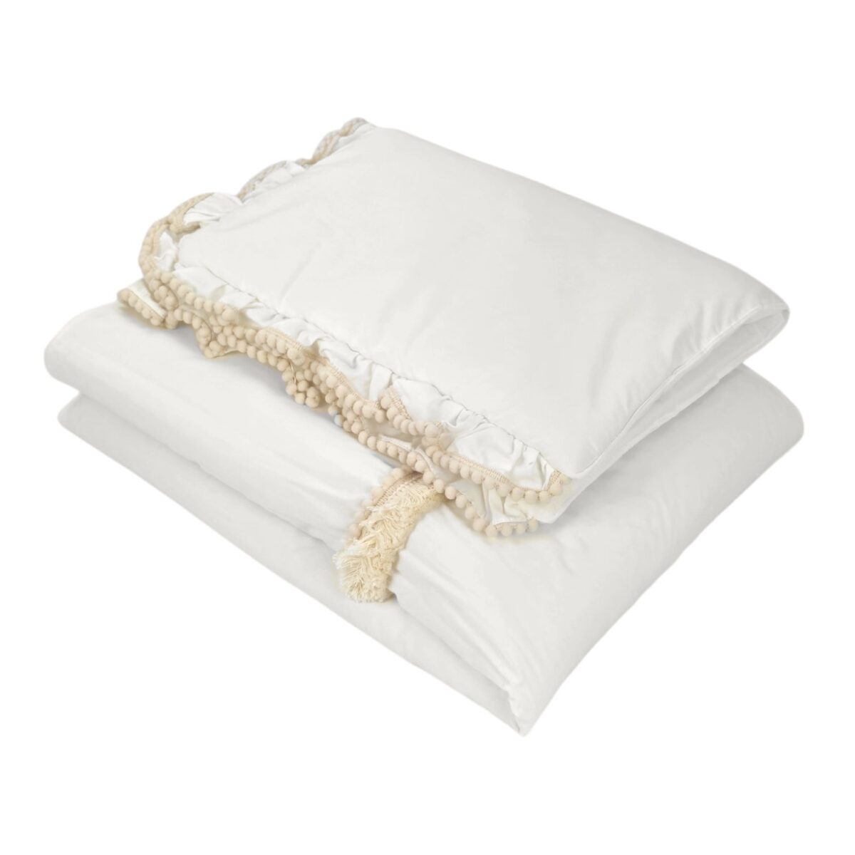 Boho-Bettwäsche mit Fransen – Decke und Kissen – Creme Boho-Bettwäsche mit Fransen – Decke und Kissen – Creme