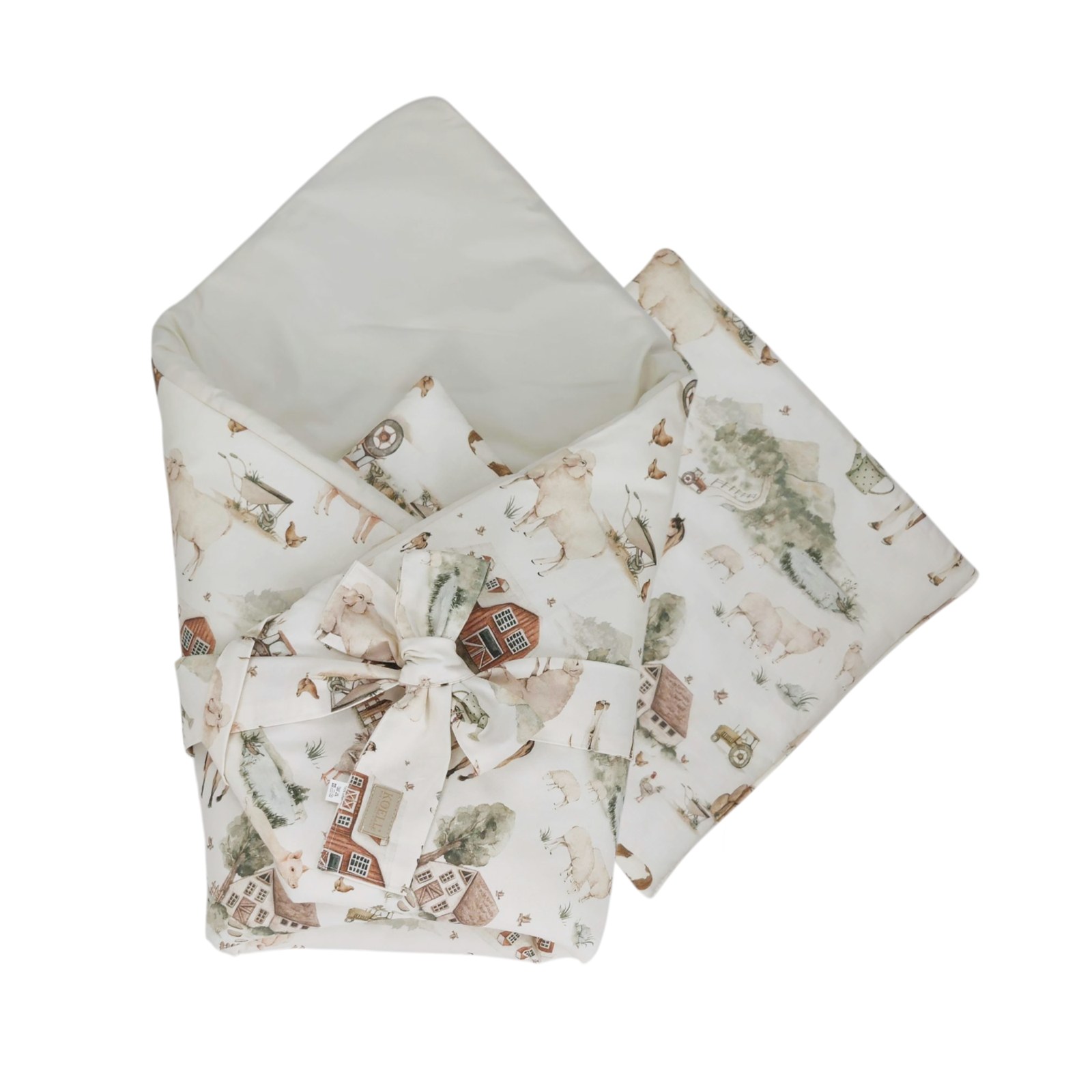 2-in-1 Einschlagdecke 75 × 75 cm mit Kissen 35 × 35 cm – Bauernhof