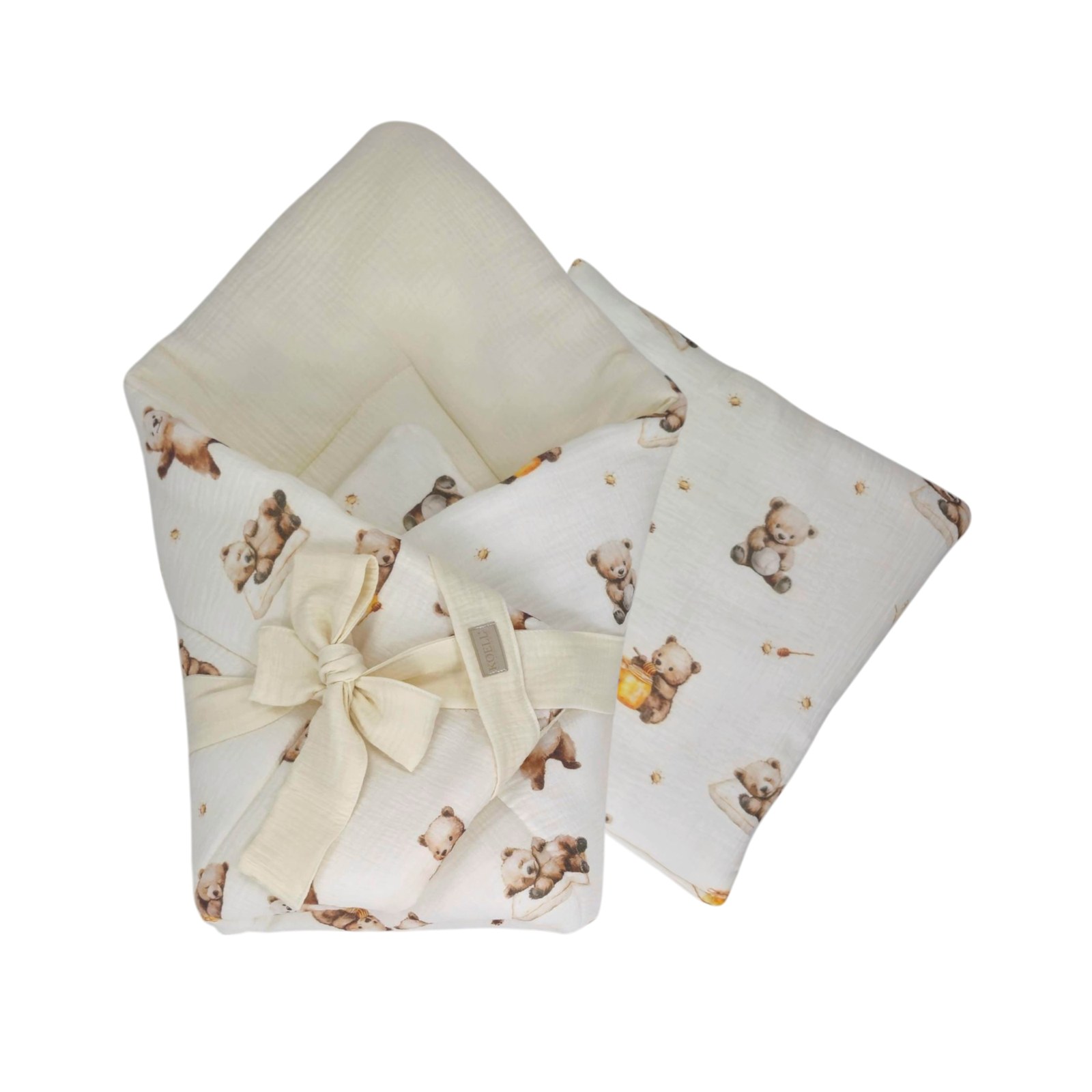 2-in-1 Einschlagdecke 75 × 75 cm mit Kissen 35 × 35 cm – Bienen