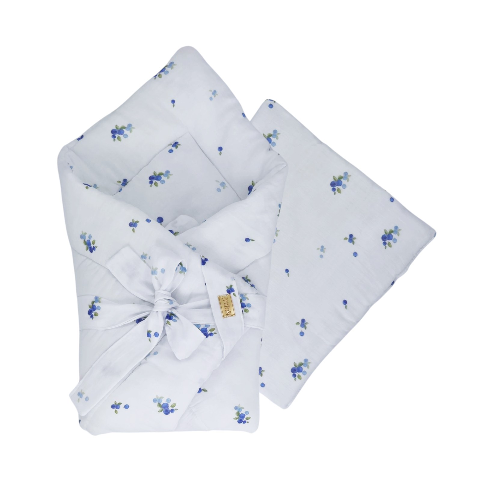 2-in-1 Einschlagdecke 75 × 75 cm mit Kissen 35 × 35 cm – Blaubeeren