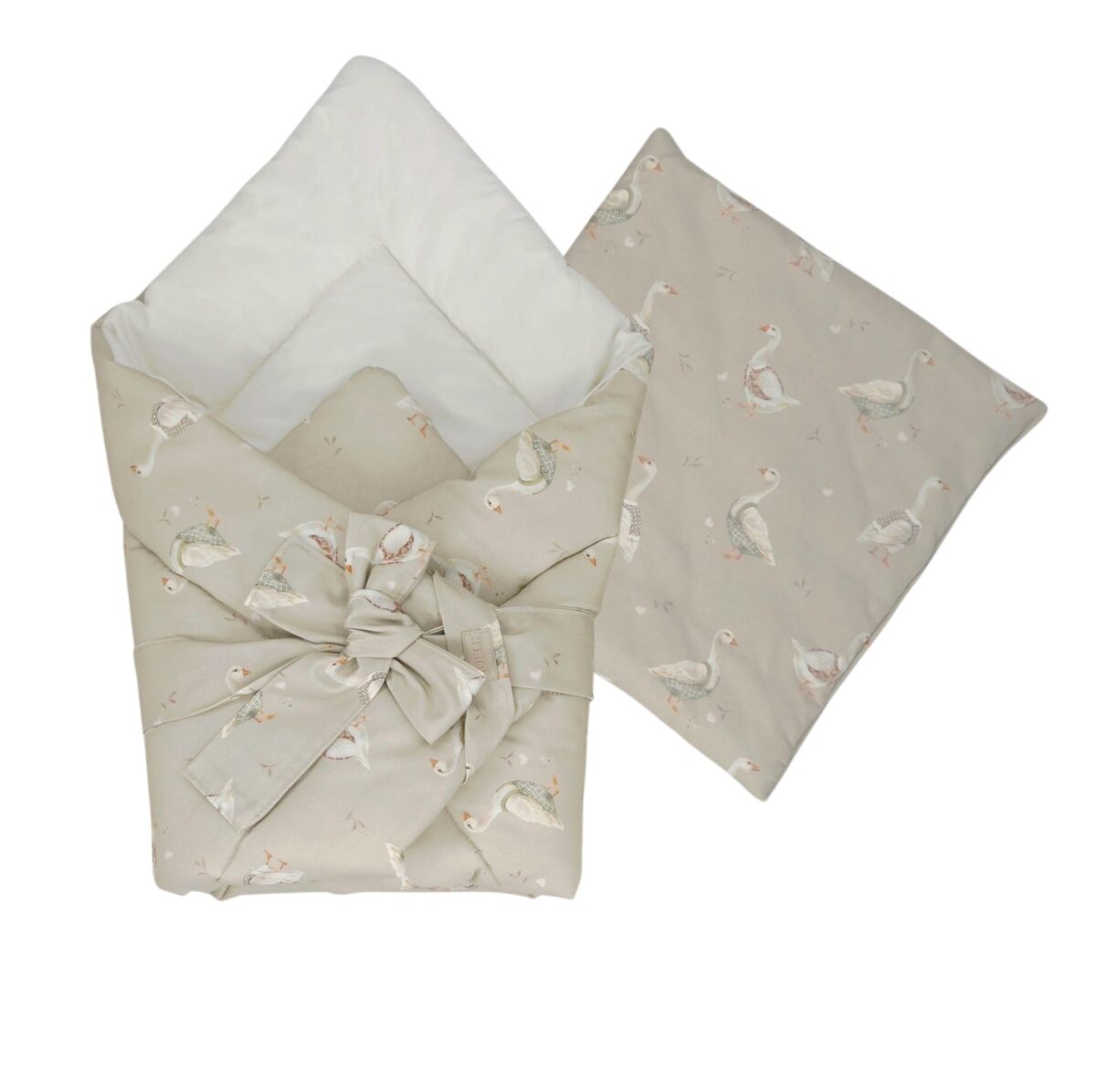 2-in-1 Einschlagdecke 75 × 75 cm mit Kissen 35 × 35 cm – Gänse