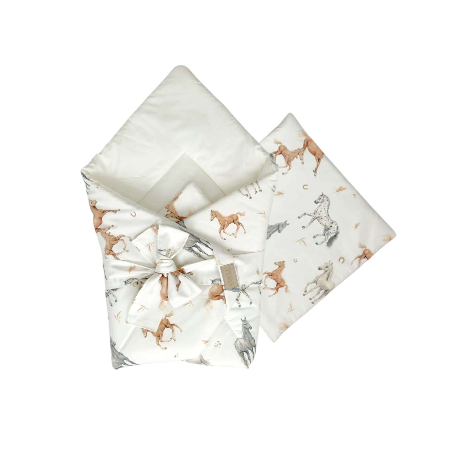 2-in-1 Einschlagdecke 75 × 75 cm mit Kissen 35 × 35 cm – Pferde