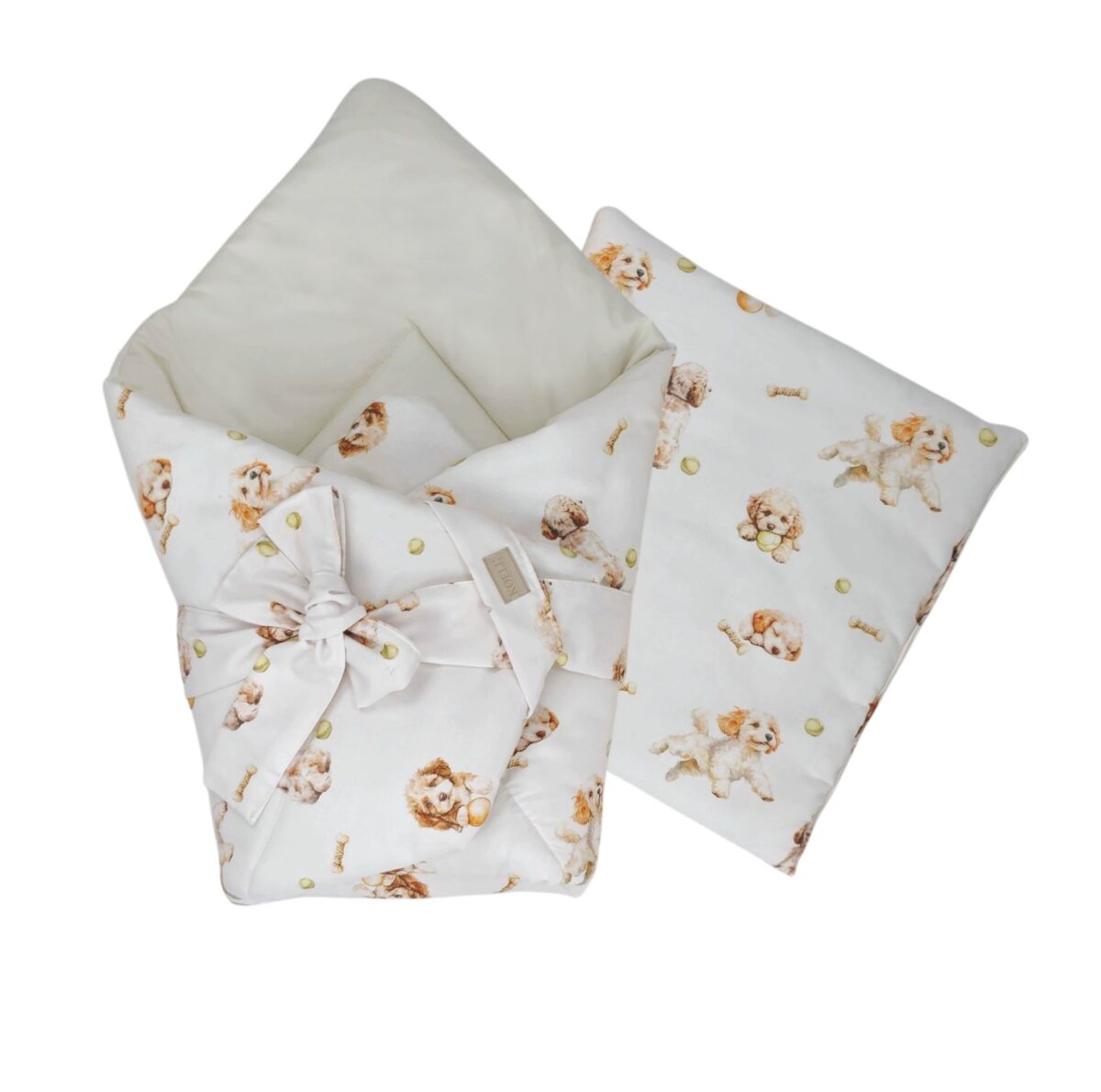 2-in-1 Einschlagdecke 75 × 75 cm mit Kissen 35 × 35 cm – Puppy Love