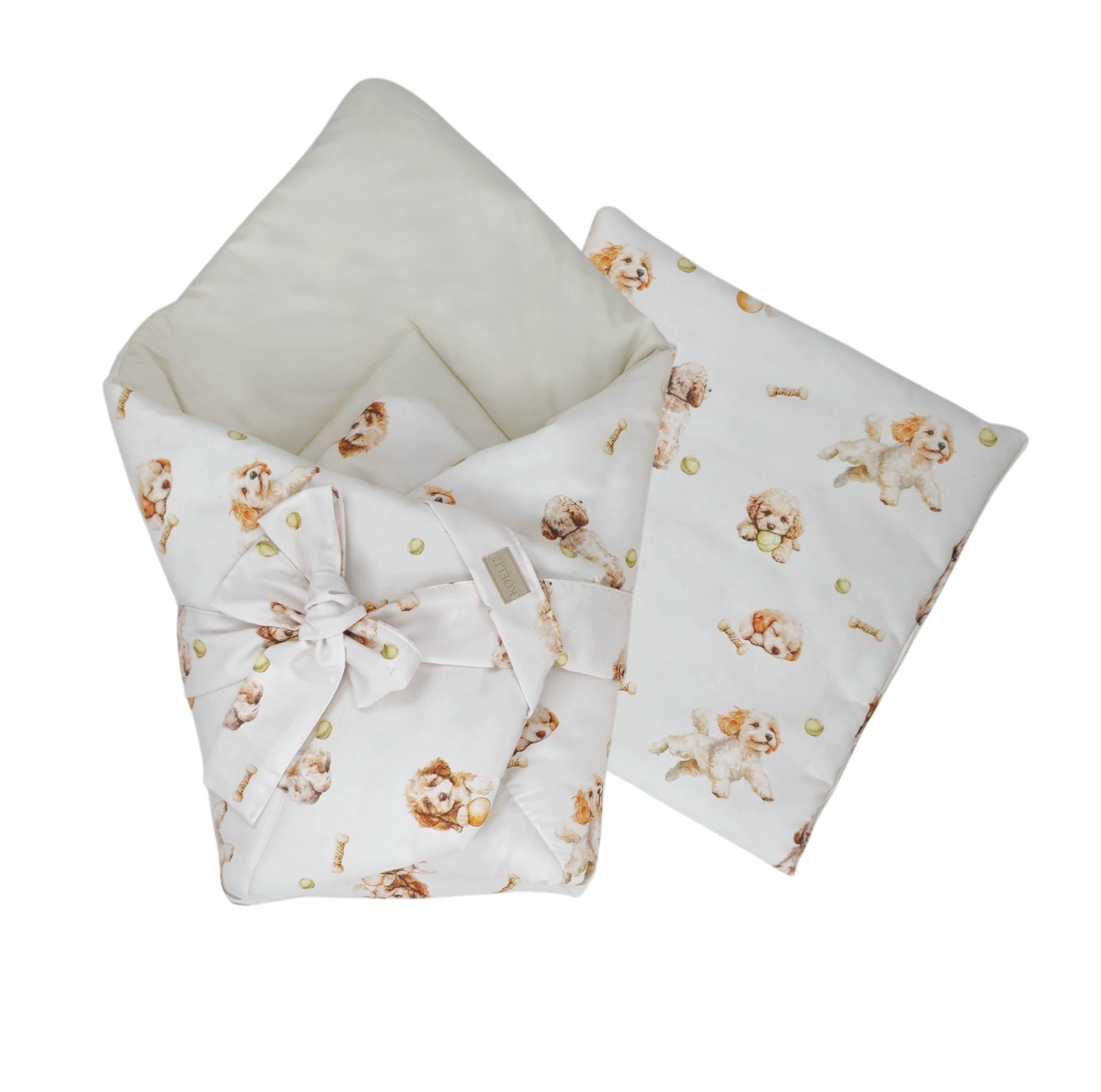 2-in-1 Einschlagdecke 75 × 75 cm mit Kissen 35 × 35 cm – Puppy Love