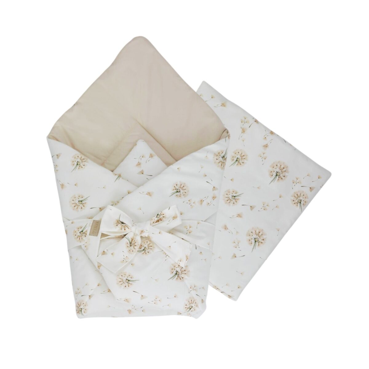 2-in-1 Einschlagdecke 75 × 75 cm mit Kissen 35 × 35 cm – Pusteblumen