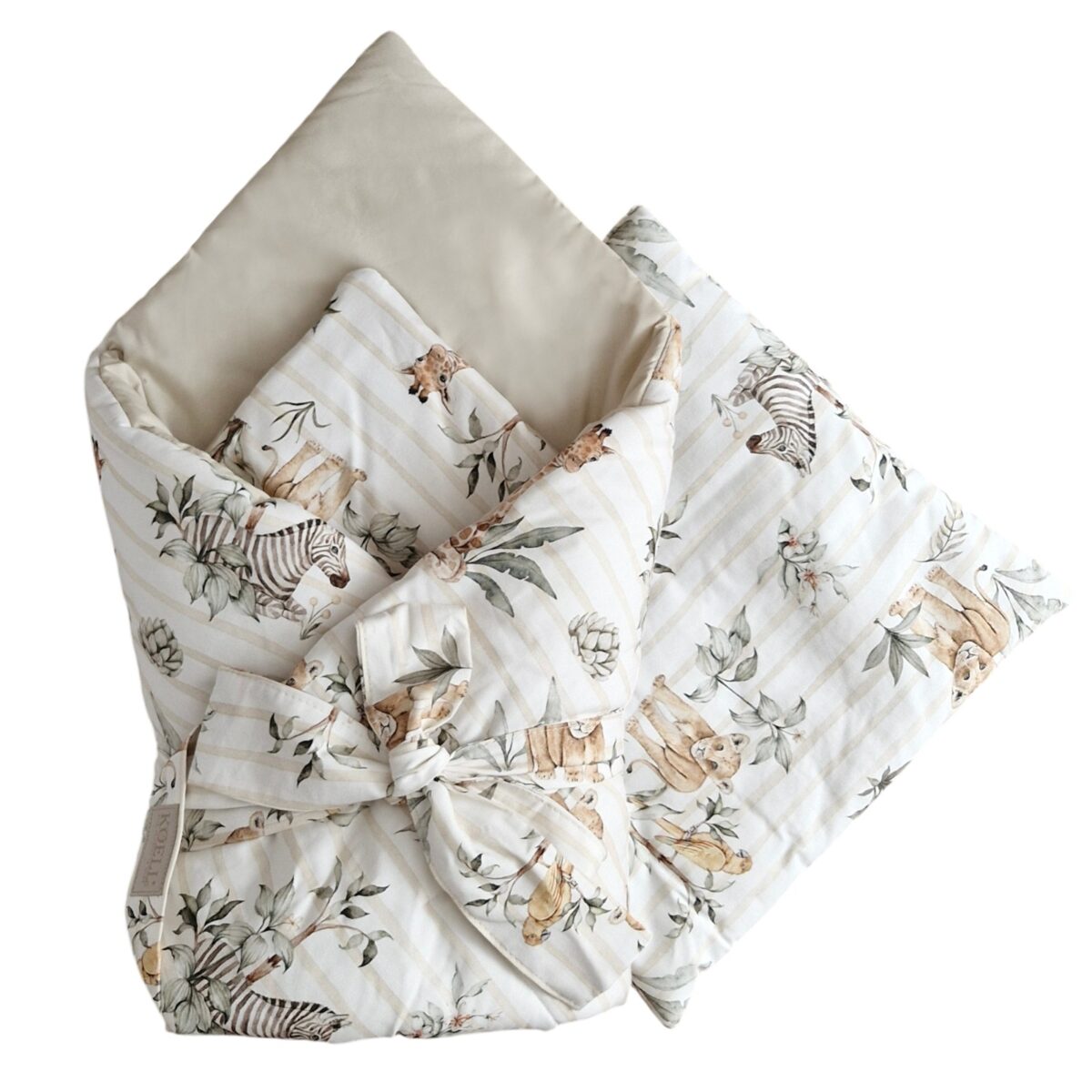 2-in-1 Einschlagdecke 75 × 75 cm mit Kissen 35 × 35 cm – Safari
