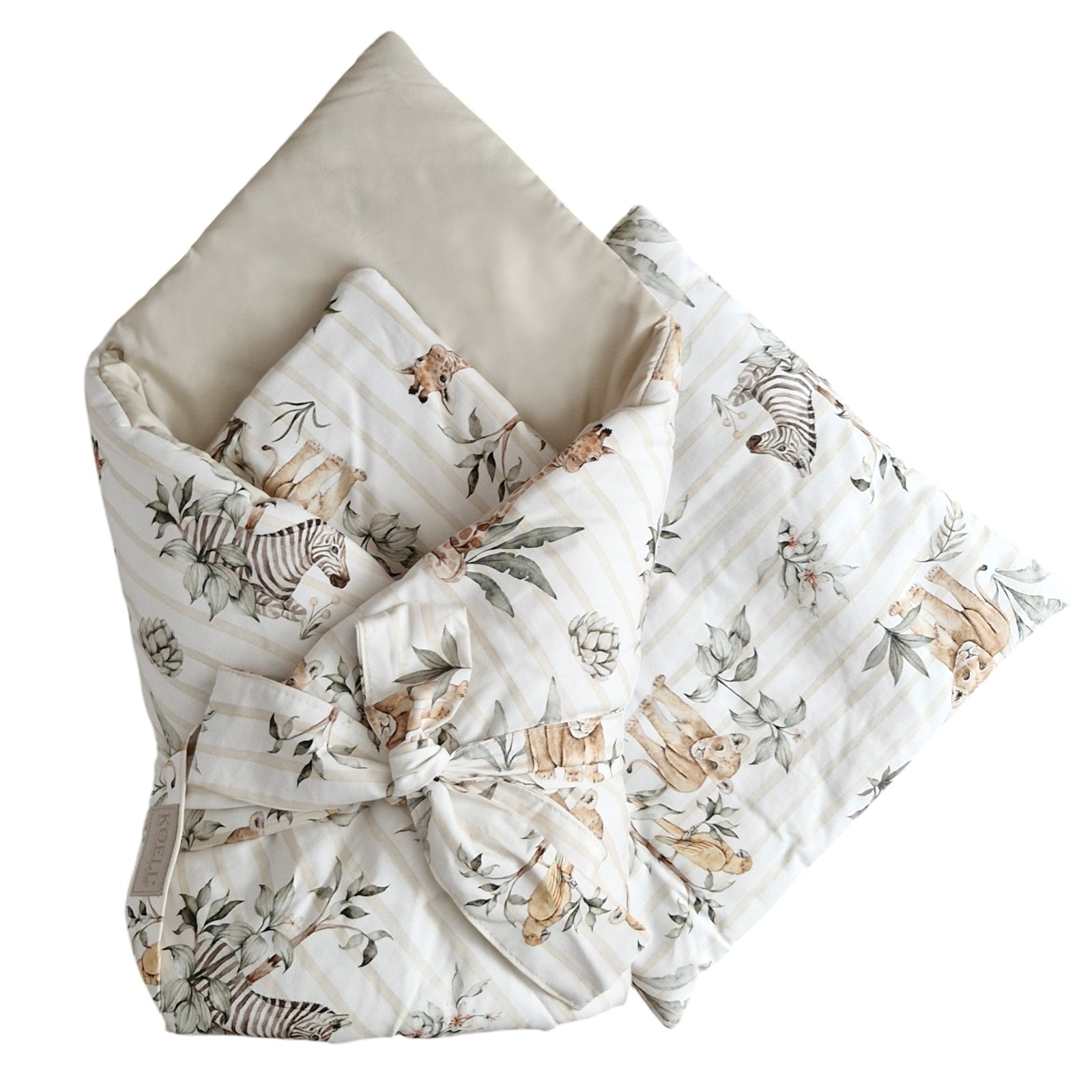 2-in-1 Einschlagdecke 75 × 75 cm mit Kissen 35 × 35 cm – Safari