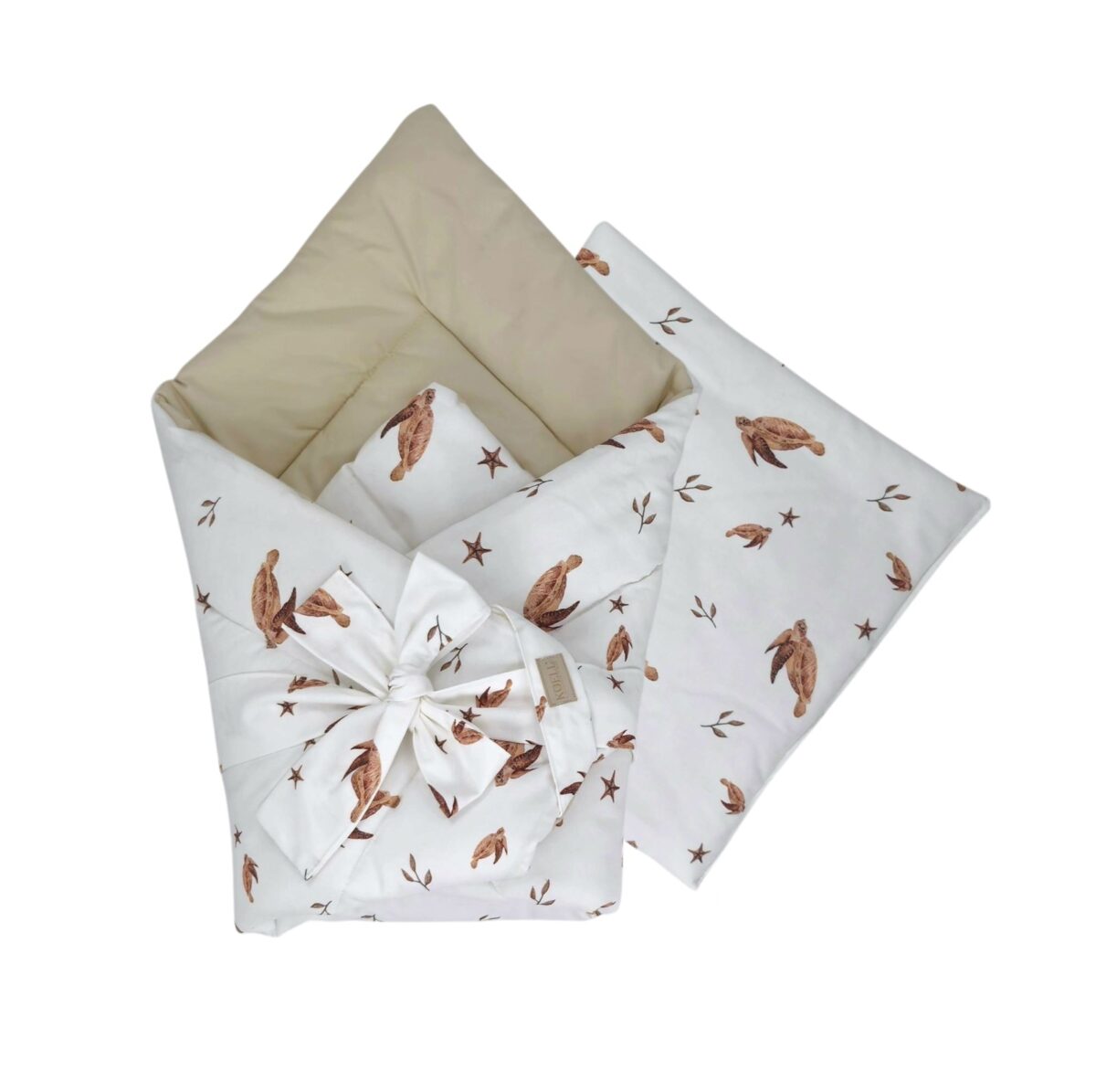 2-in-1 Einschlagdecke 75 × 75 cm mit Kissen 35 × 35 cm – Meeresschildkröten