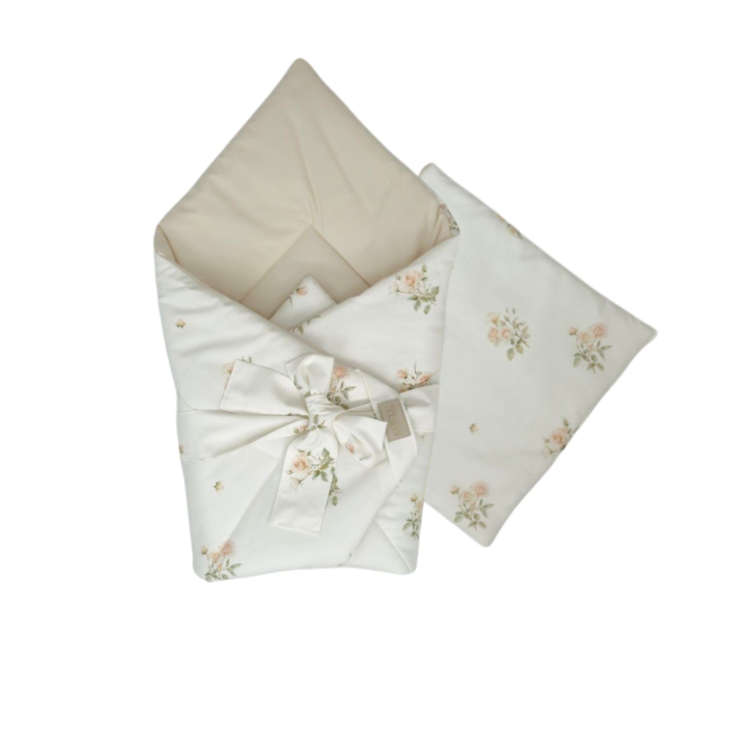 2-in-1 Einschlagdecke 75 × 75 cm mit Kissen 35 × 35 cm – Teerosen