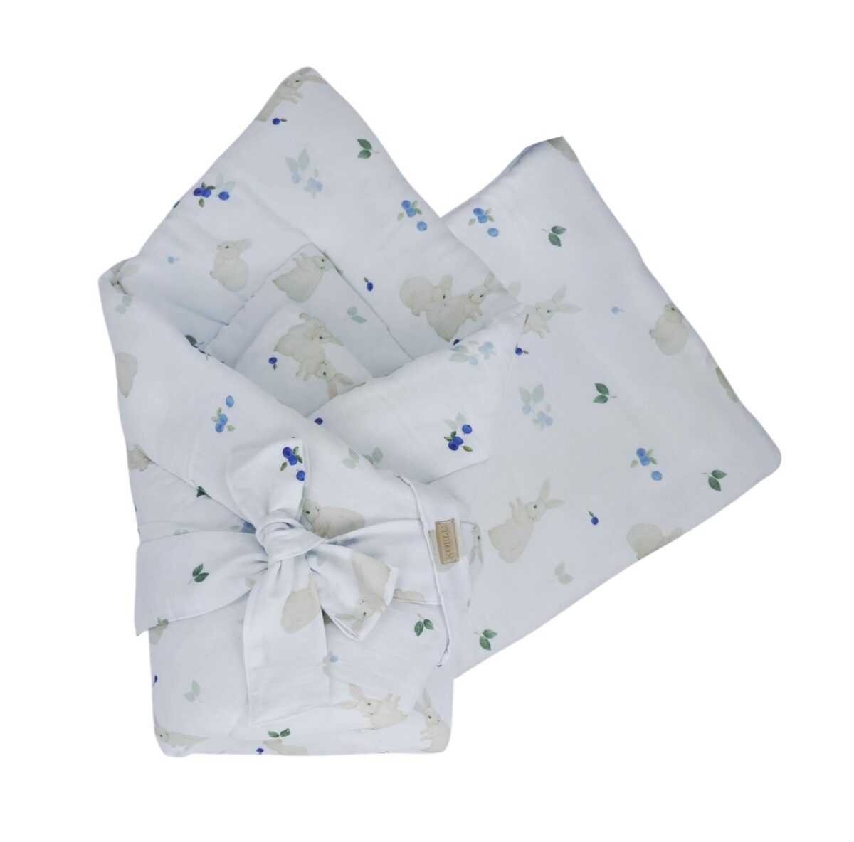 2-in-1 Einschlagdecke 75 × 75 cm mit Kissen 35 × 35 cm – Waldhasen
