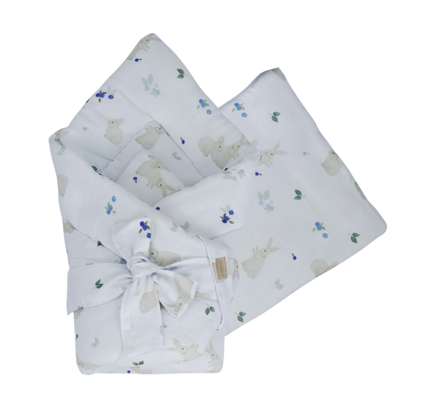 2-in-1 Einschlagdecke 75 × 75 cm mit Kissen 35 × 35 cm – Waldhasen