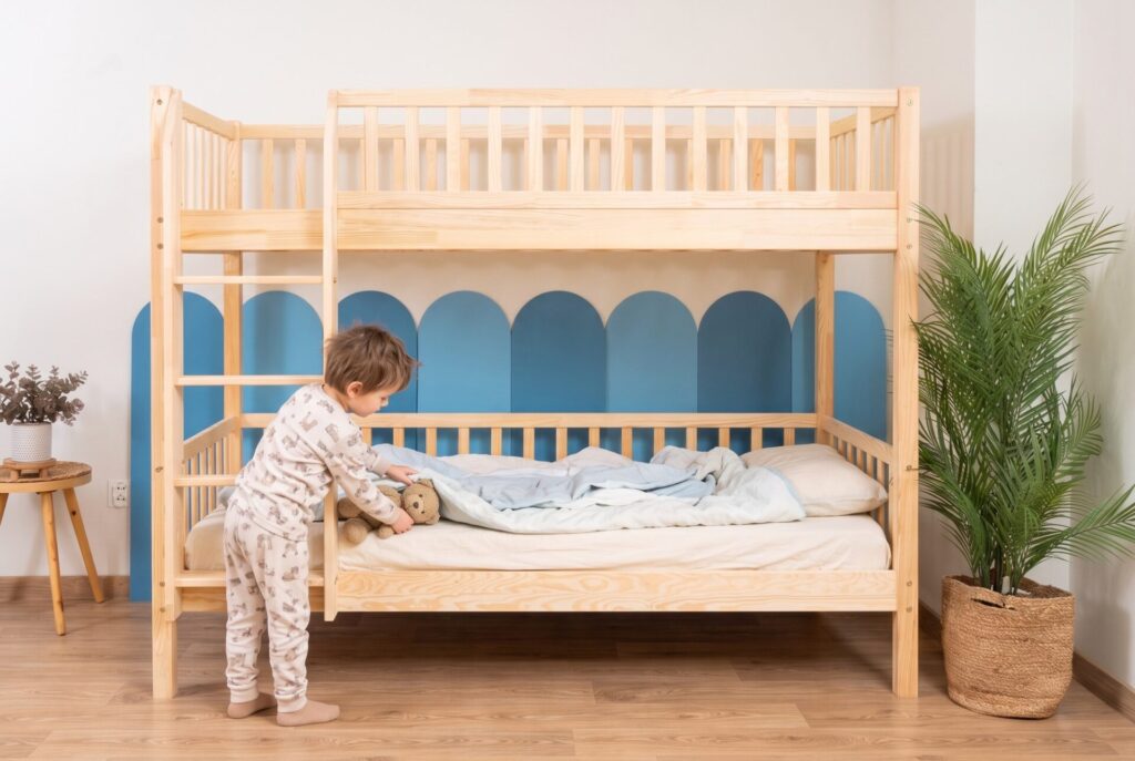 Etagenbett für Kinder KOSMO aus Kiefernholz im Kinderzimmer