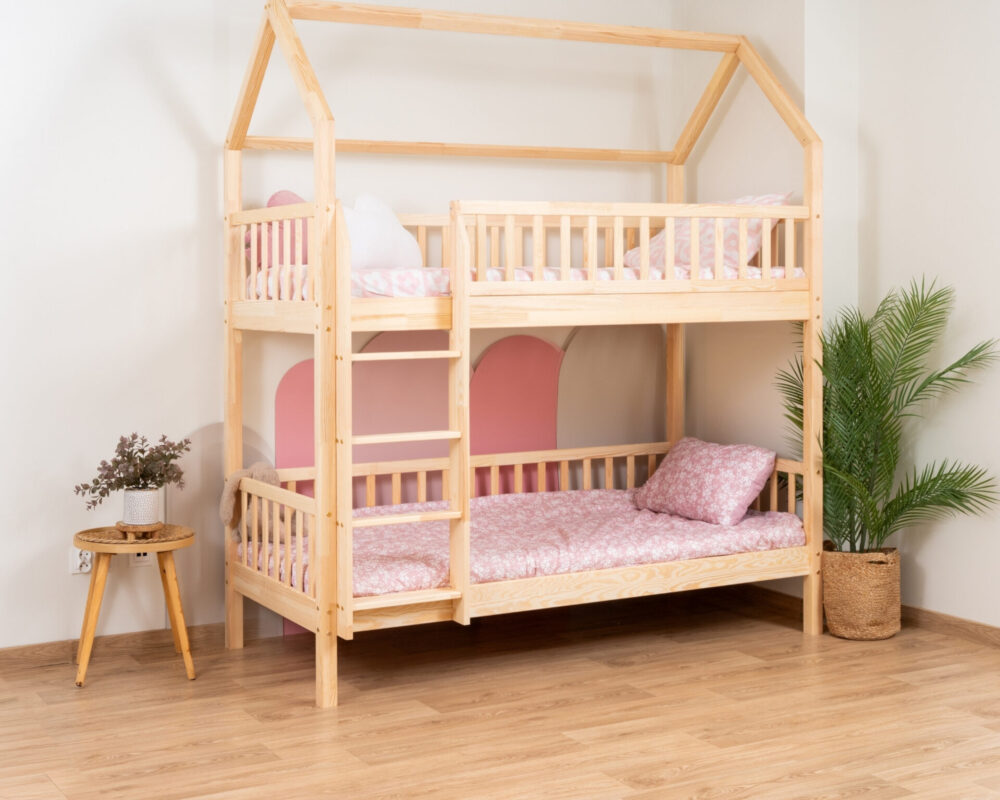 Etagenbett für Kinder KOSMO Long aus Kiefernholz, Kiefer natur