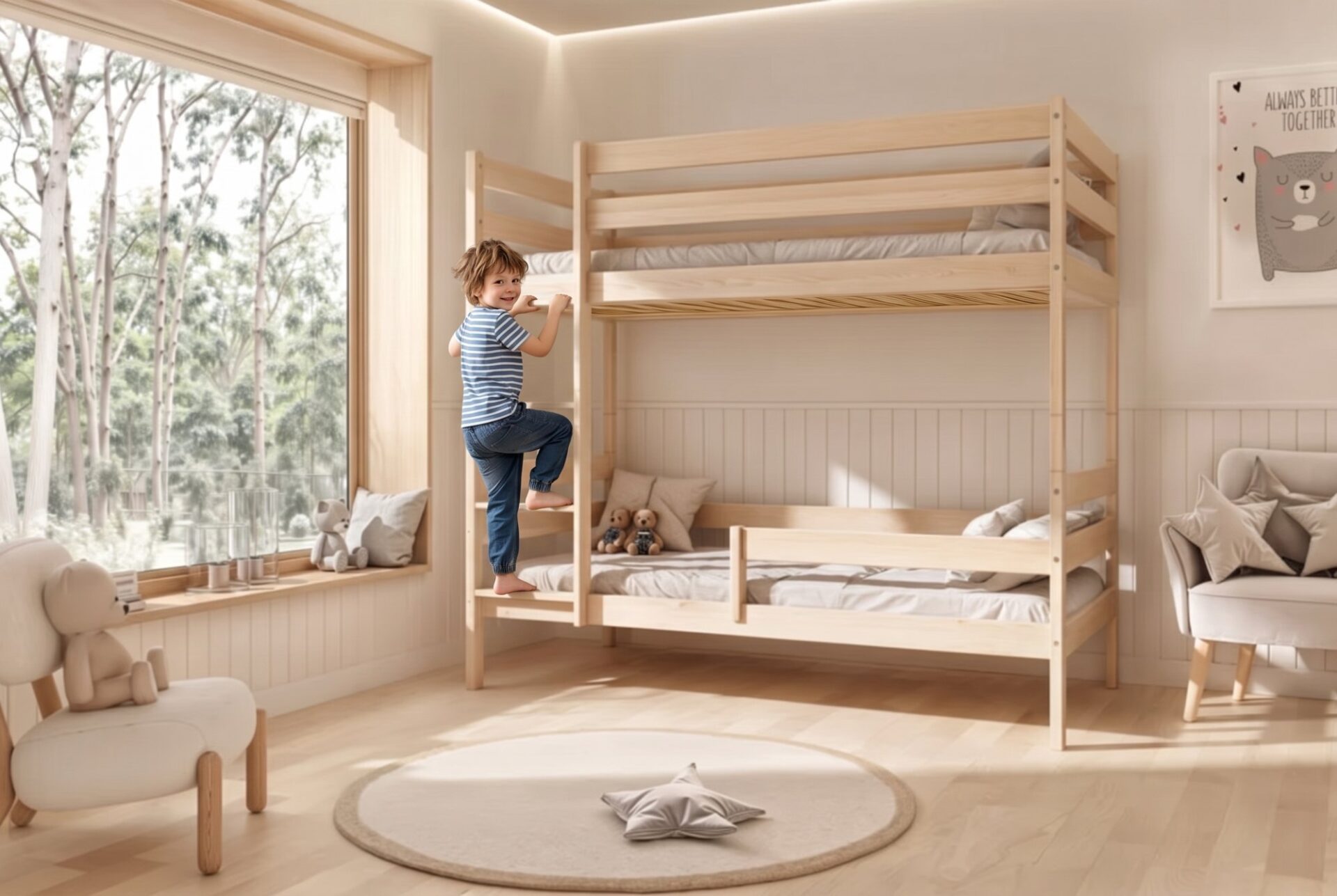 Etagenbett für Kinder Seri Lux – im Alltag Kind im Etagenbett für Kinder Seri Lux