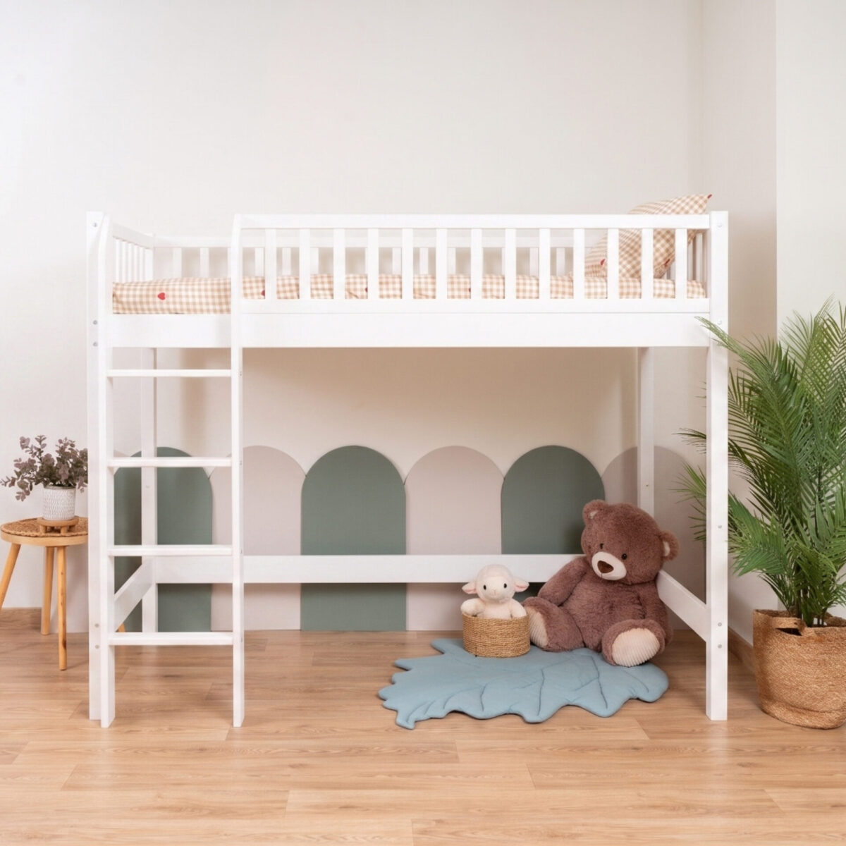 Hochbett KOSMO aus Kiefernholz, Weiss