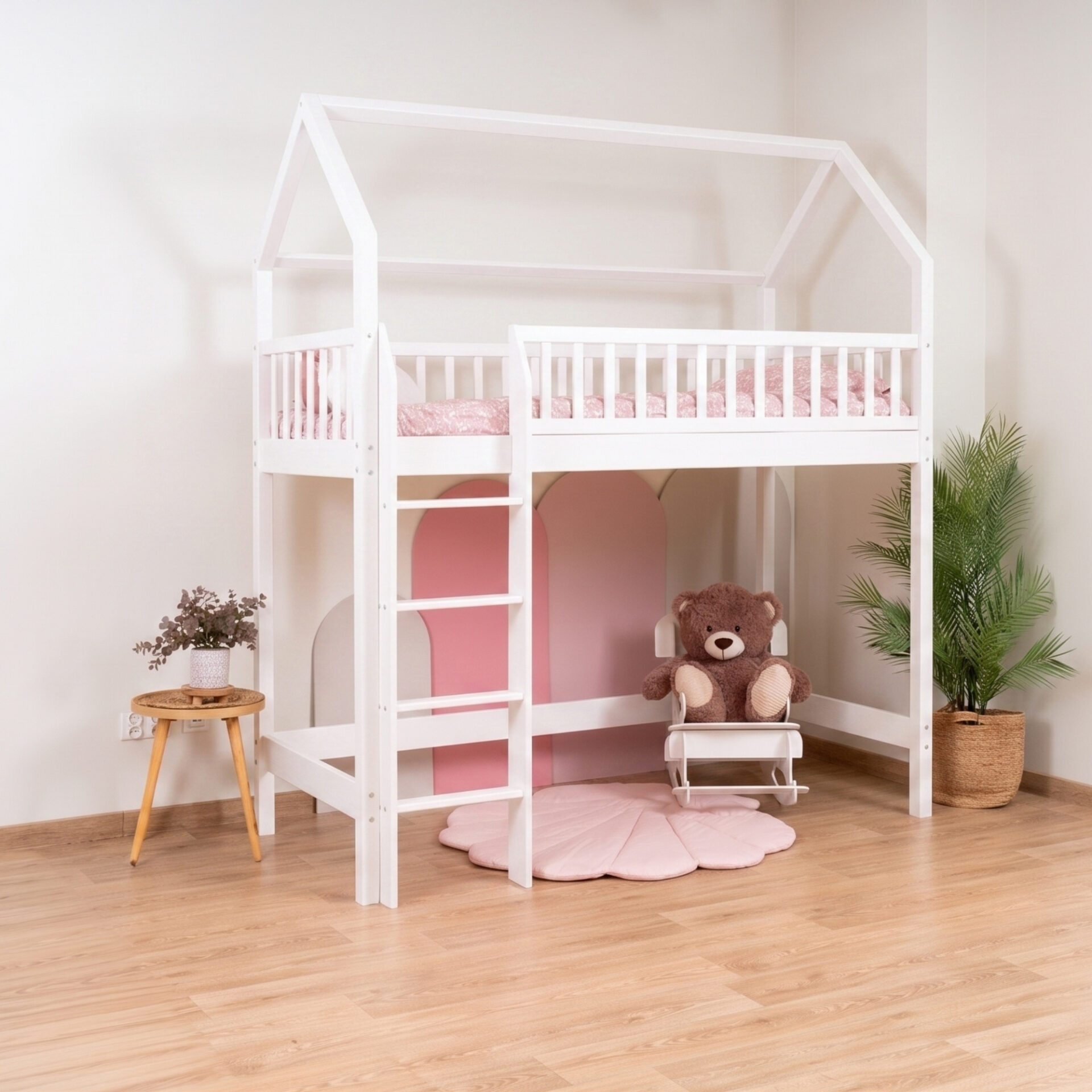 Hochbett KOSMO Long aus Kiefernholz, Weiss