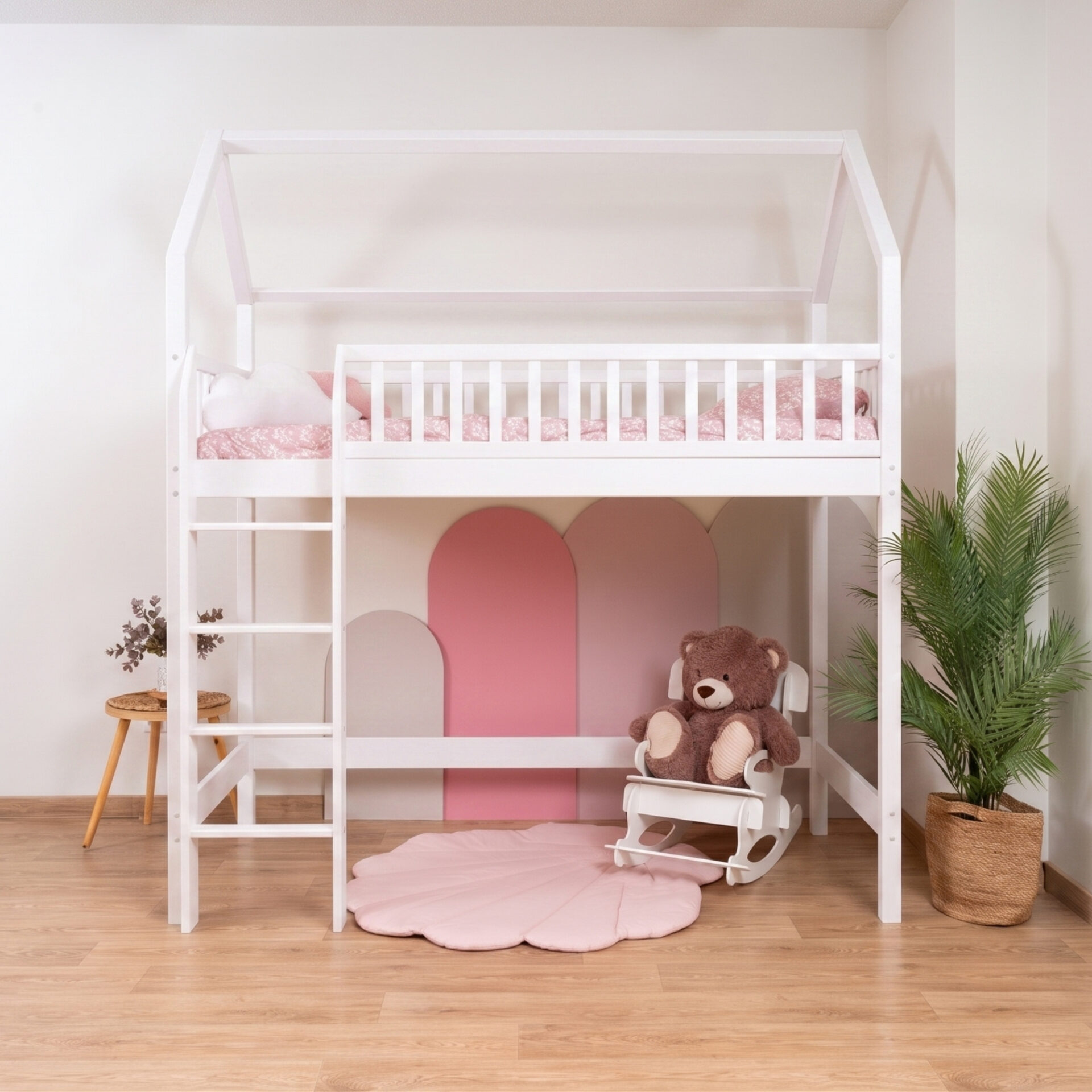 Hochbett KOSMO Long aus Kiefernholz, Weiss