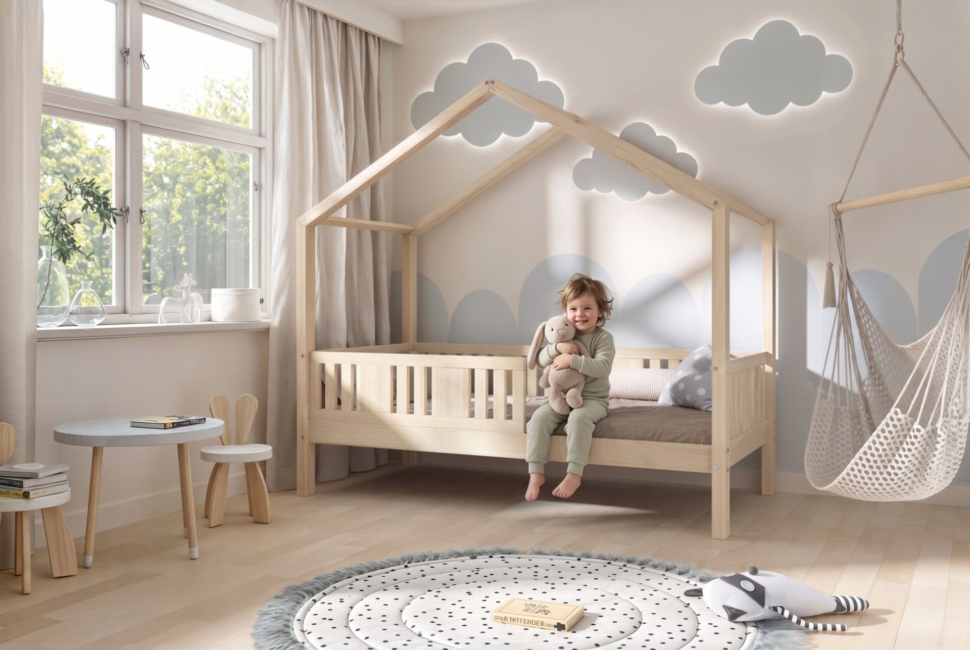 Kinderbett LUNETTA – im Alltag Kind im Kinderbett LUNETTA