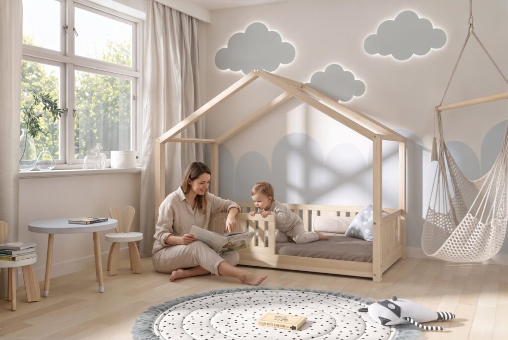 Kinderbett LUNETTA mini mit Eltern und Kind