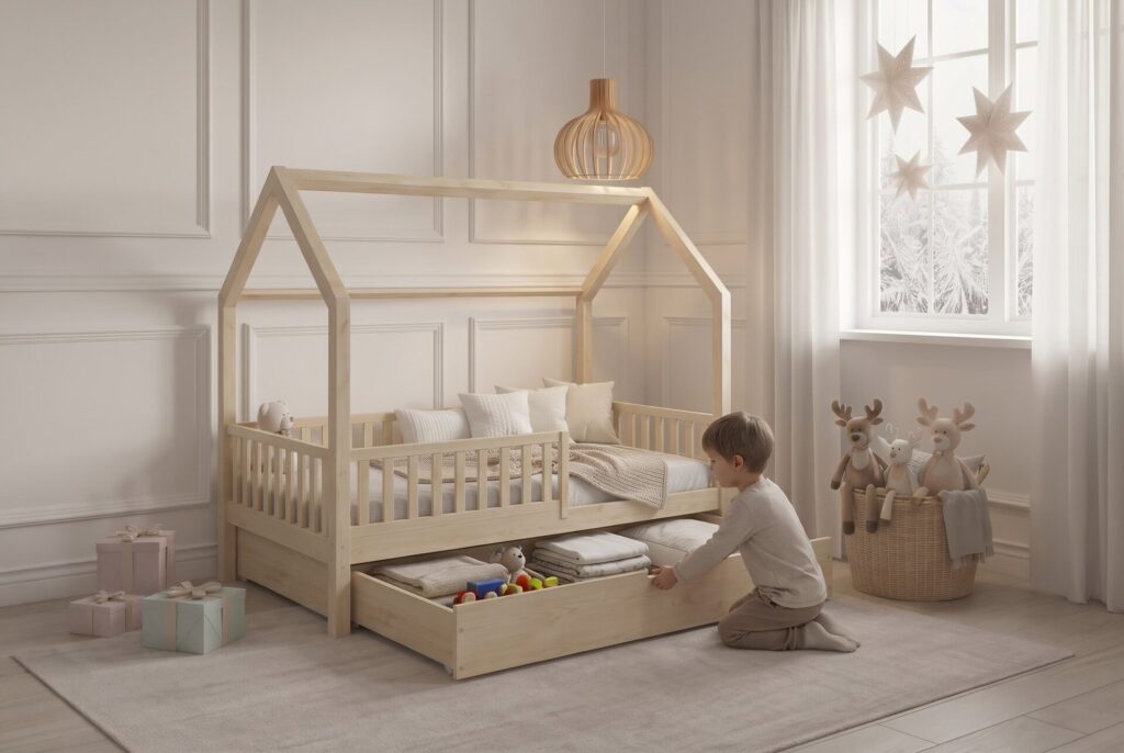 Kind im Kinderbett SOLETTA mit Schublade