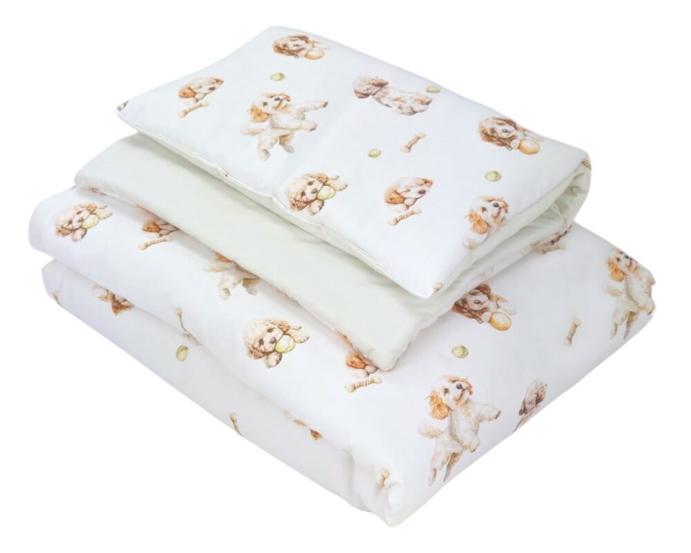 Kinderbettwäsche mit Füllung – Decke und Kissen – Puppy Love