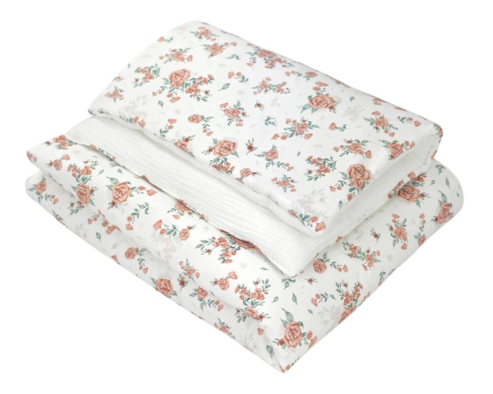 Kinderbettwäsche mit Füllung – Decke und Kissen – Rosen