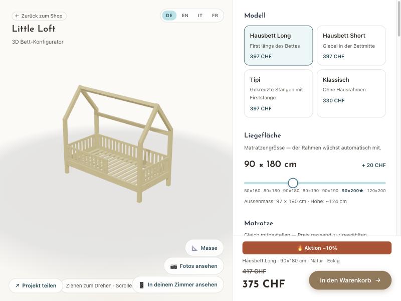 3D-Bett-Konfigurator von Little Loft mit Hausbett