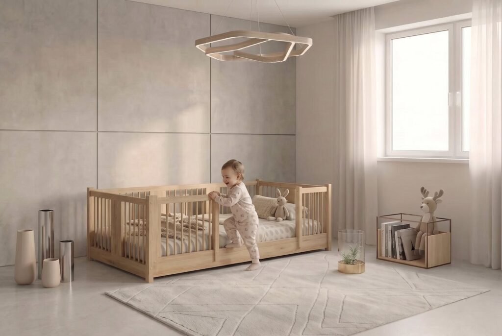 Kind im Montessori Kinderbett MILO