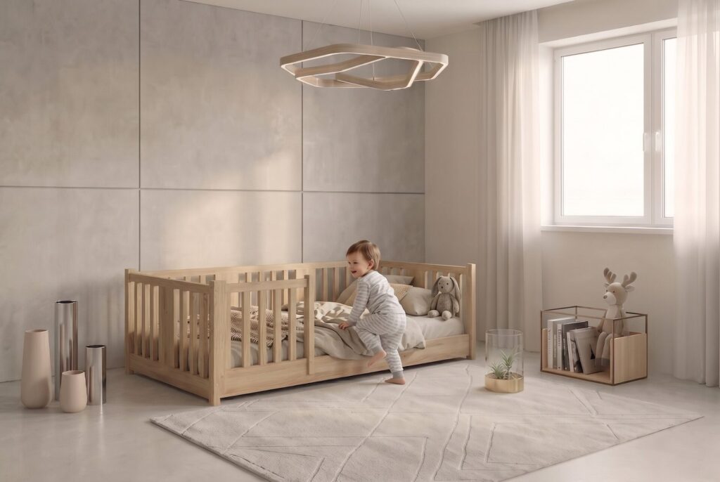 Kind im Montessori Kinderbett TEO