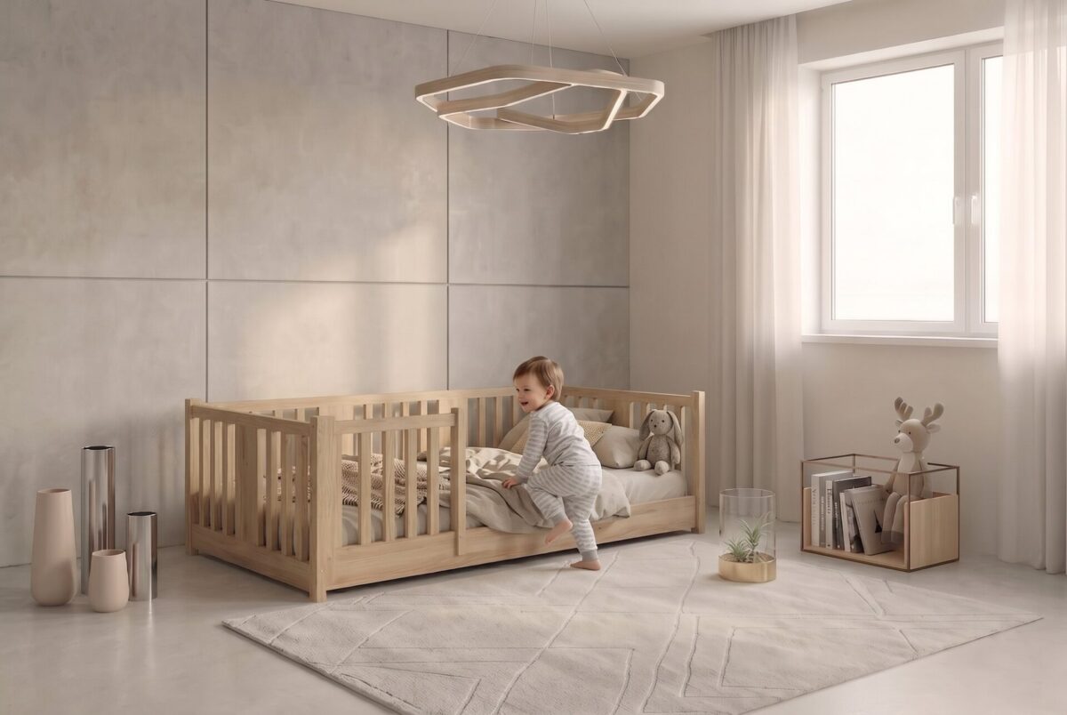 Kind im Montessori Kinderbett TEO