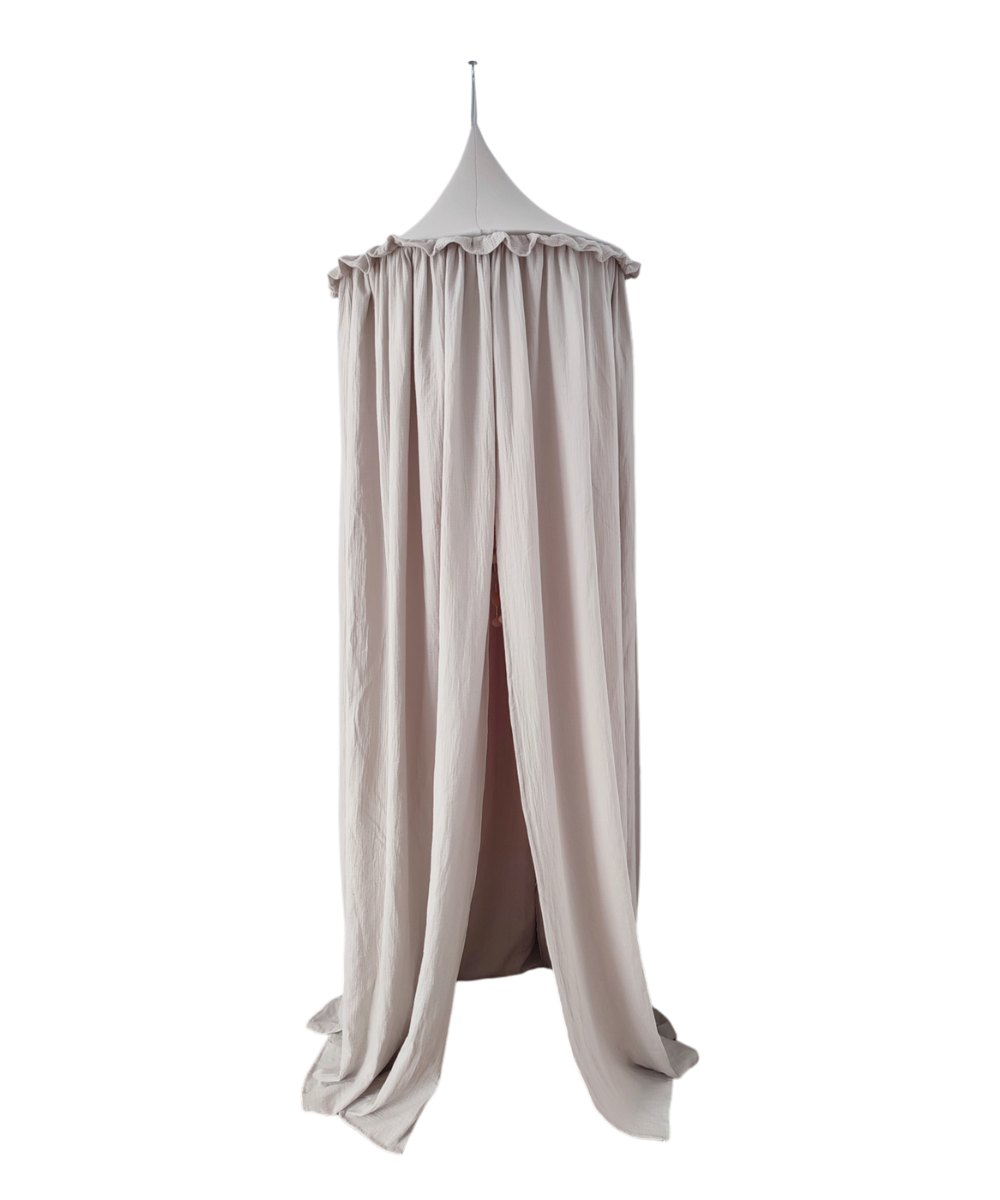 Musselin-Baldachin mit Rüsche – zur Deckenmontage – Beige Musselin-Baldachin mit Rüsche – zur Deckenmontage – Beige