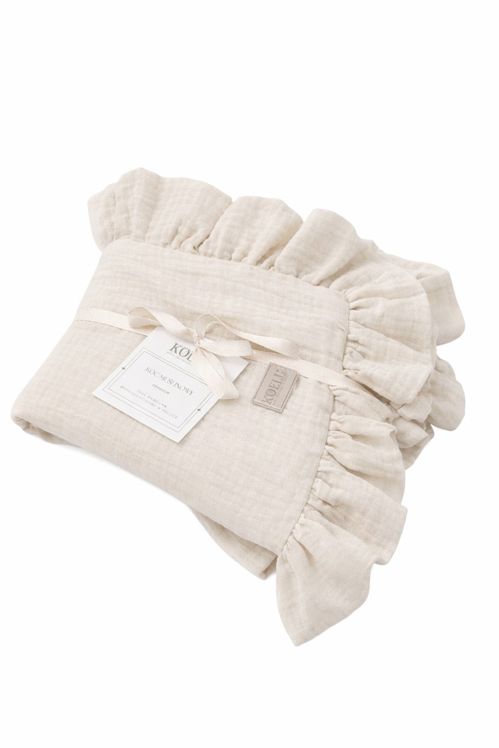Musselindecke mit Rüsche 110 × 85 cm – Beige